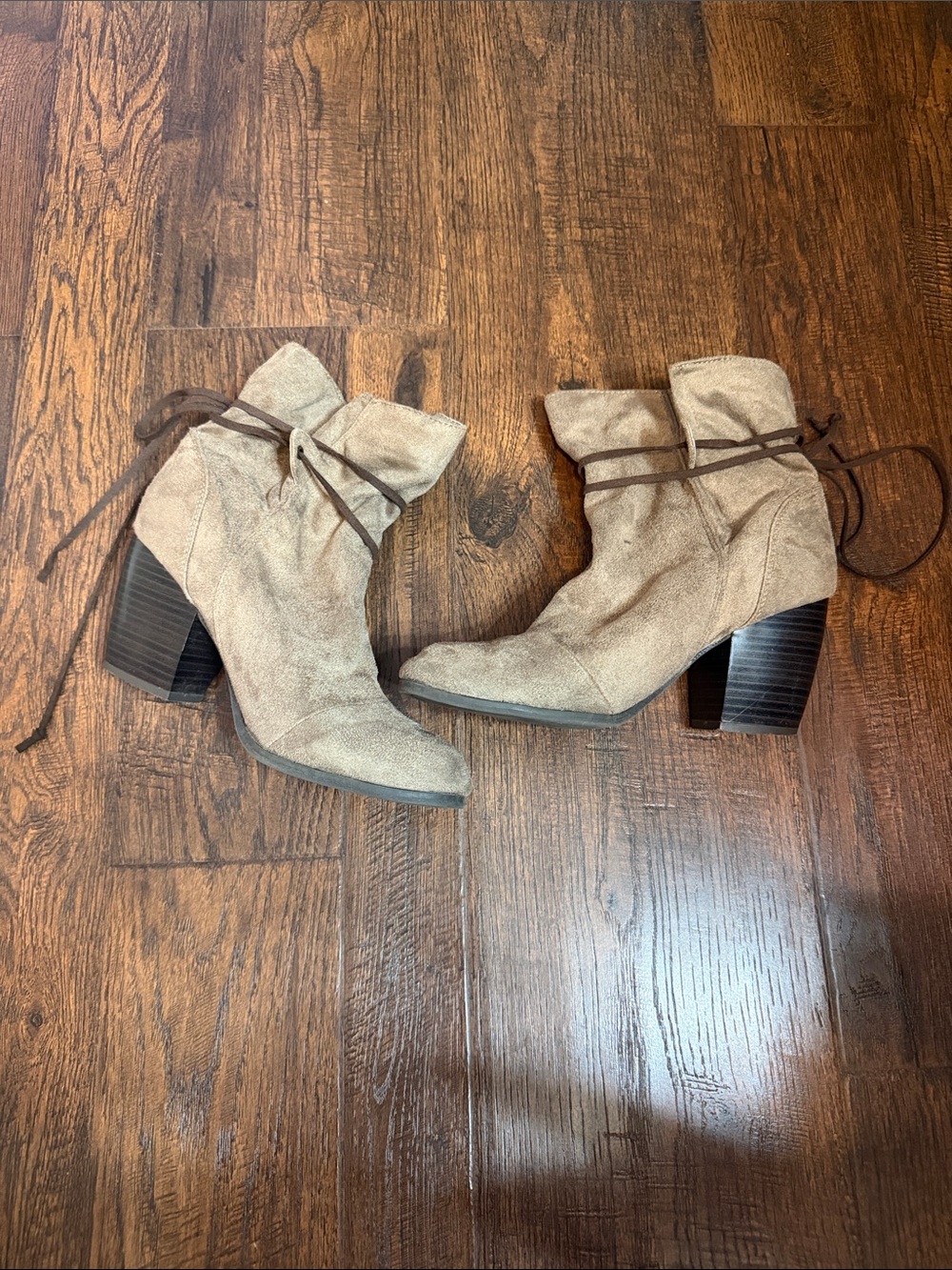 Taupe Faux Suede Lace-Up Ankle Booties